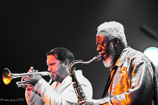 Pharoah Sanders con Rob Mazurek - foto Maurizio Zorzi